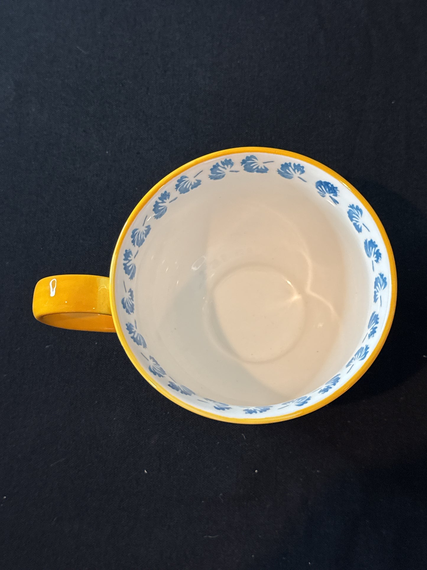 Potter's Studio Yellow Footed Coffee Cup Mug Colorful Flowers, 14oz 3 5/8" Tall New