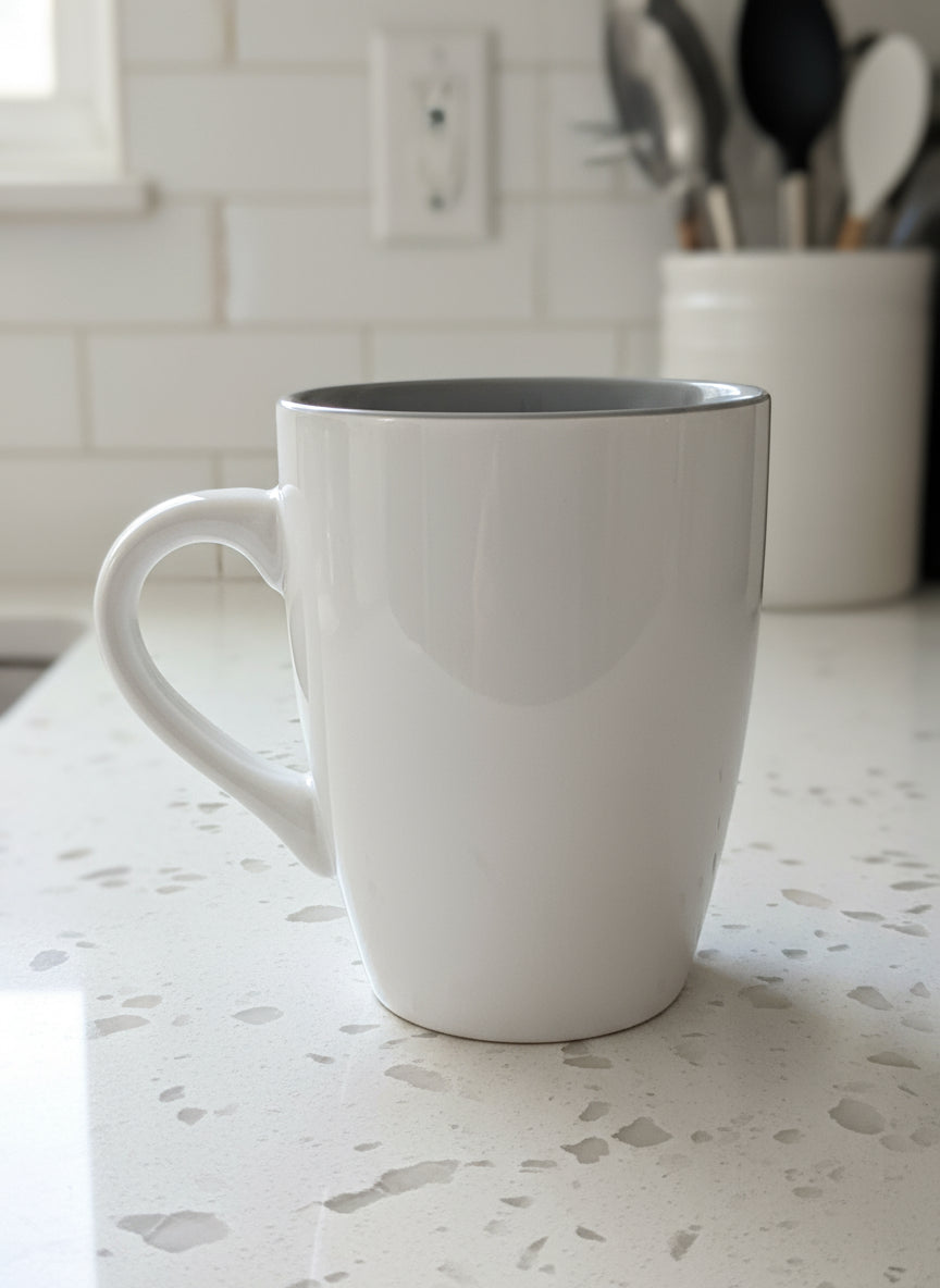 Burton & Burton "No One Panic I Got This" White/Grey Coffee Cup Mug 4.25" Tall New