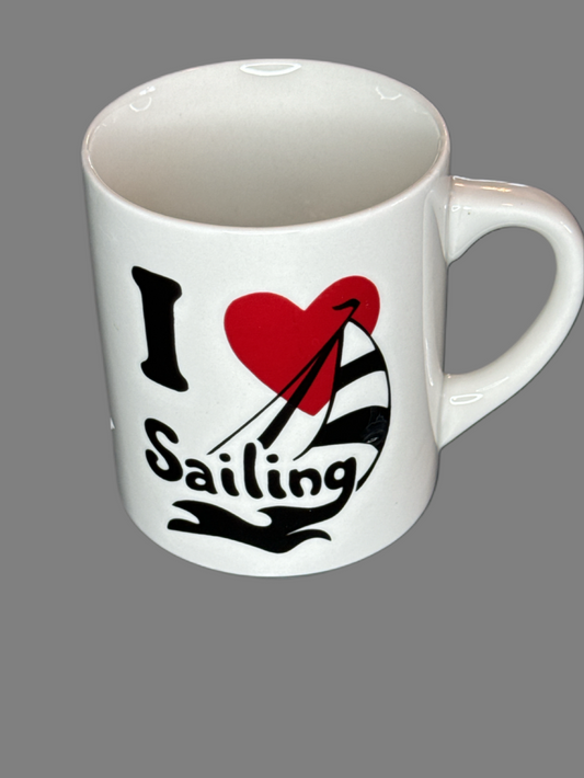 "I Love Sailing" Coffee Mug 3.75" tall.