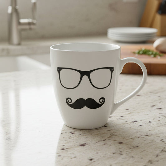 Pfaltzgraff Funny Glasses Mustache White Ceramic Coffee Cup Mug 4.5" Tall