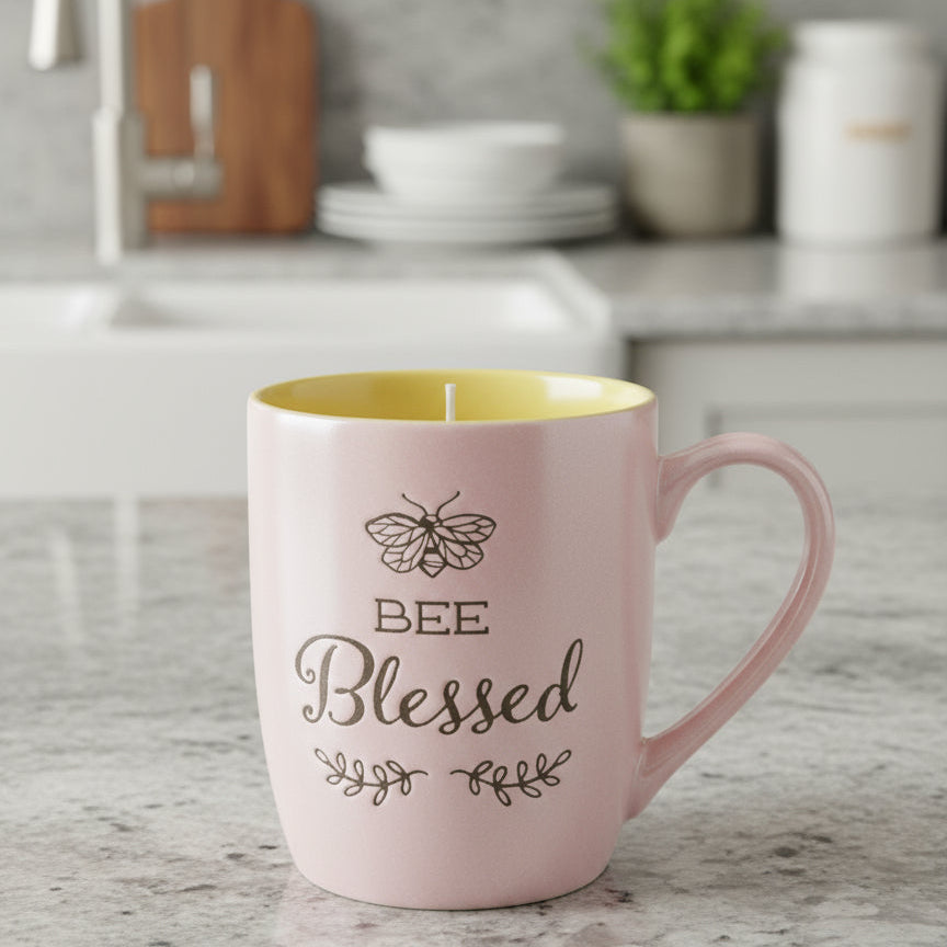 Heartland Hive BEE BLESSED Coffee Cup Mug 4.5" Tall New Yellow Interior