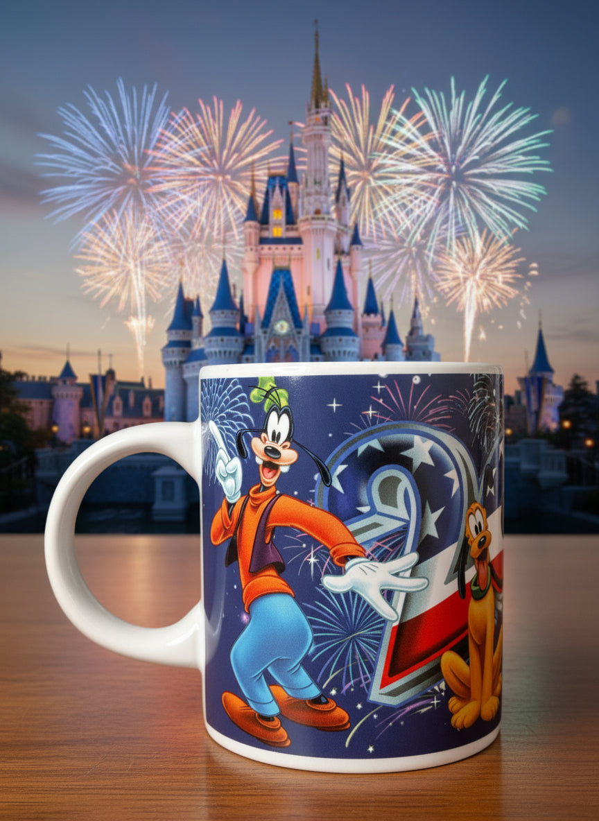 Jerry Leigh Disney Mickey & Friends 2008 Celebration Coffee Mug Cup 3.75" Tall