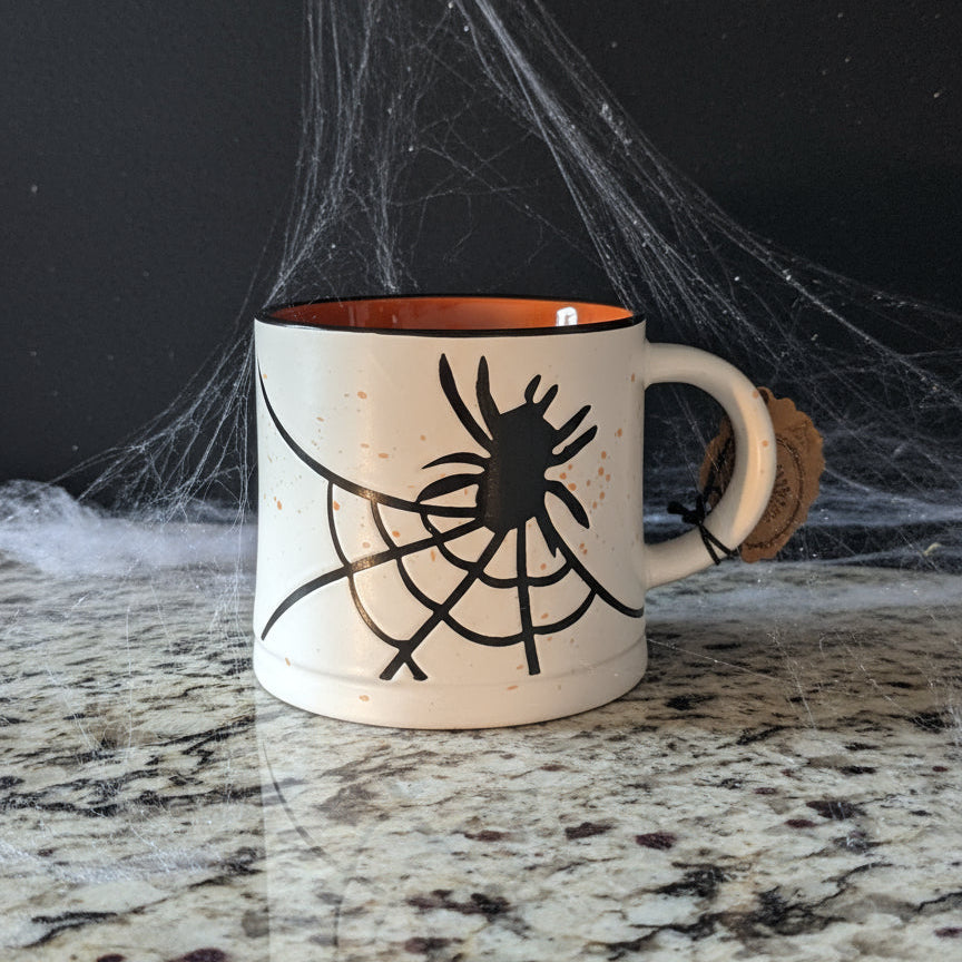 Global Design Connections Spider Web Halloween Coffee Mug Black Orange 3 5/8" Tall New