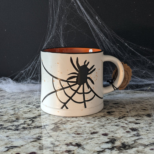 Global Design Connections Spider Web Halloween Coffee Mug Black Orange 3 5/8" Tall New