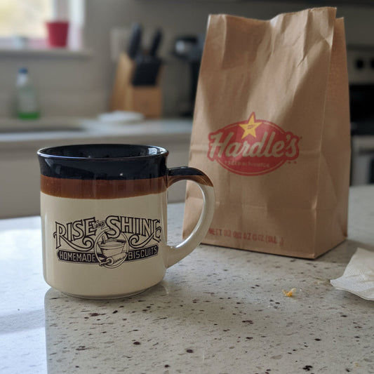Rise & Shine Vintage Hardee's 1984 Homeade Biscuits Coffee Cup Mug 3.5" Tall