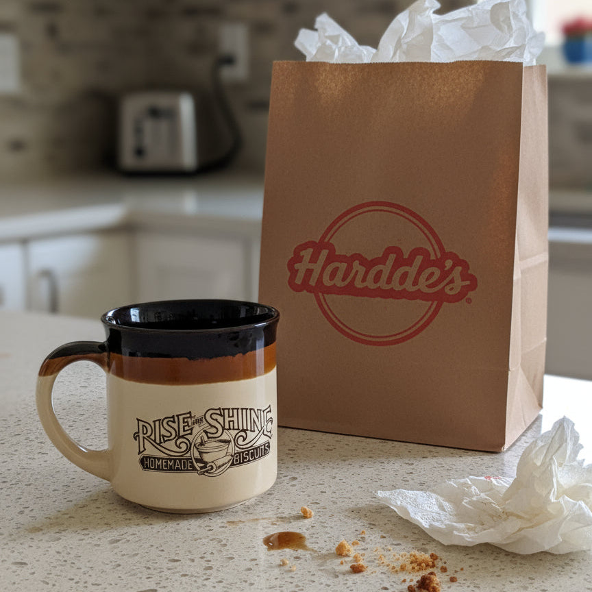 Rise & Shine Vintage Hardee's 1984 Homeade Biscuits Coffee Cup Mug 3.5" Tall