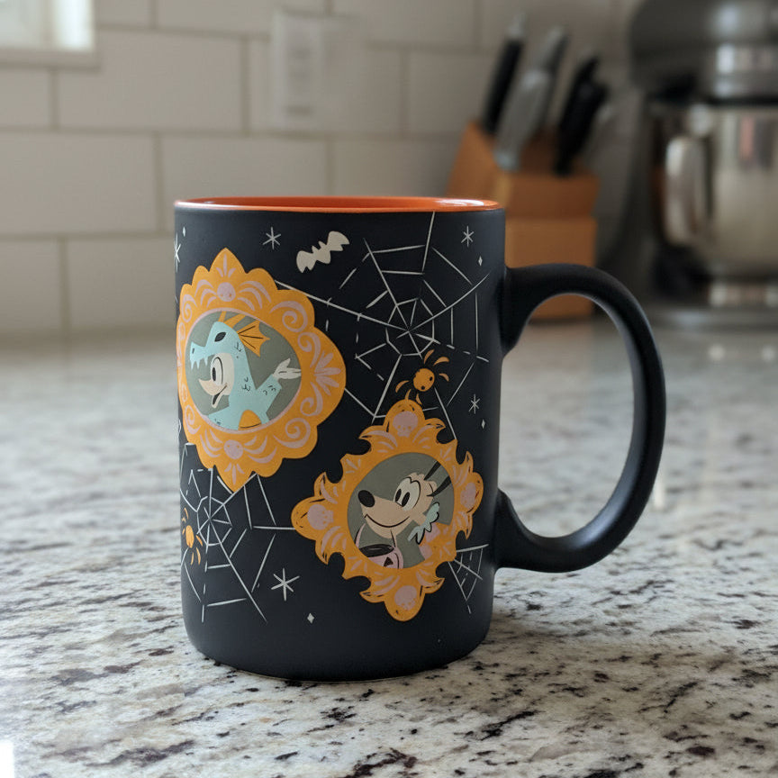 Disney Zrike Halloween Mickey & Friends Ceramic Soft Feel Black Coffee Mug Cup New 4 7/8"