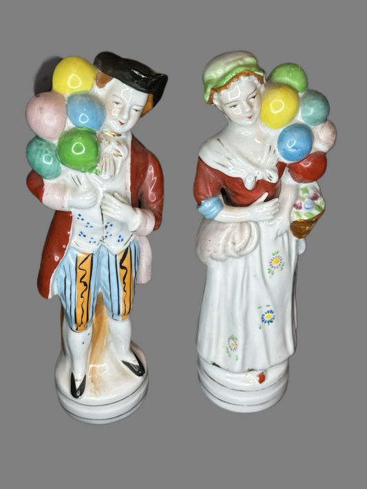 Colonial Couple Holding Balloons Porcelain Figurine Set 9" L&M Inc. Japan Vintage