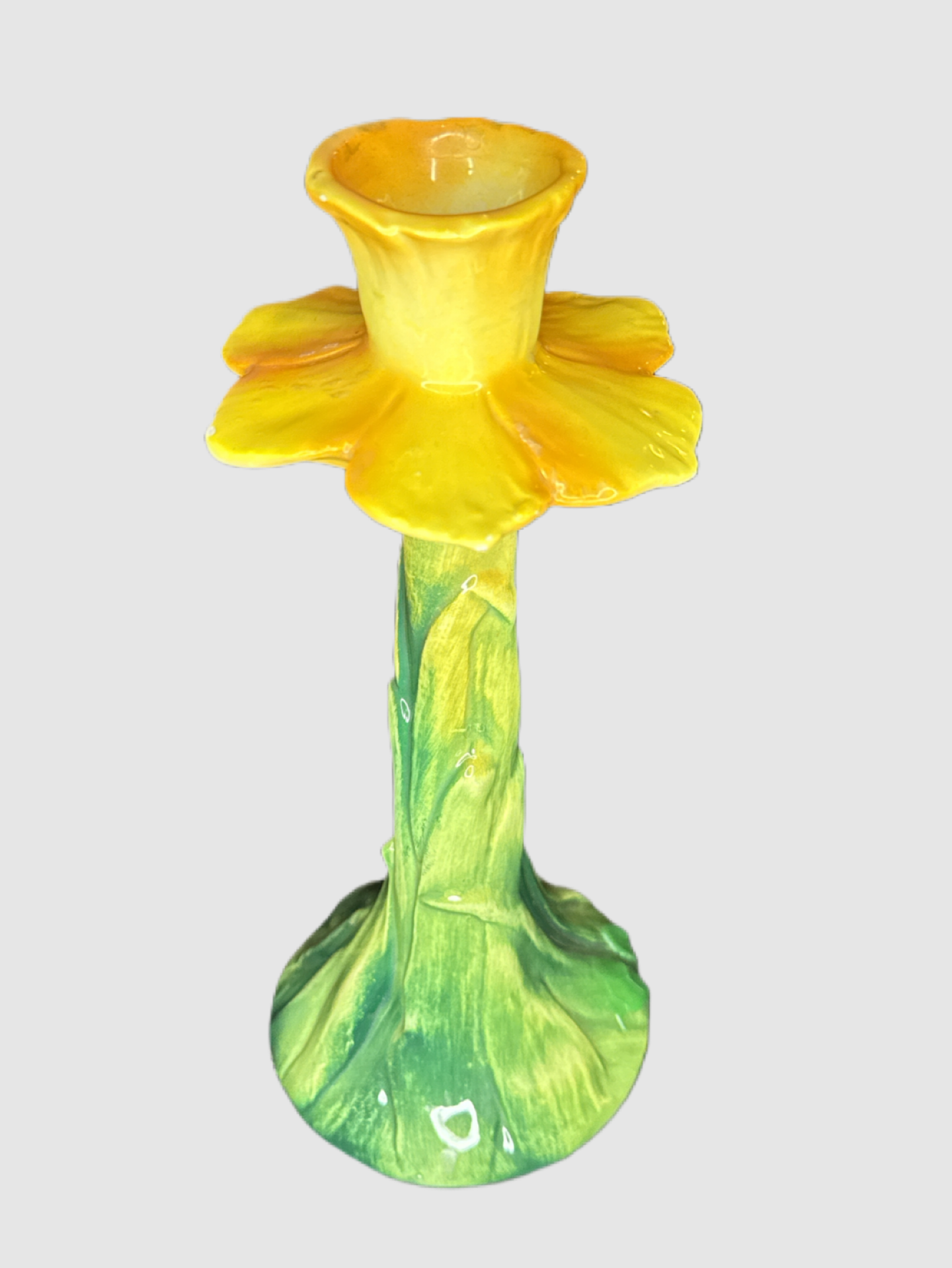 Italian Ceramic Yellow Daffodil Candle Holder 8.5"