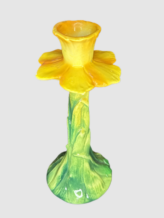 Italian Ceramic Yellow Daffodil Candle Holder 8.5"