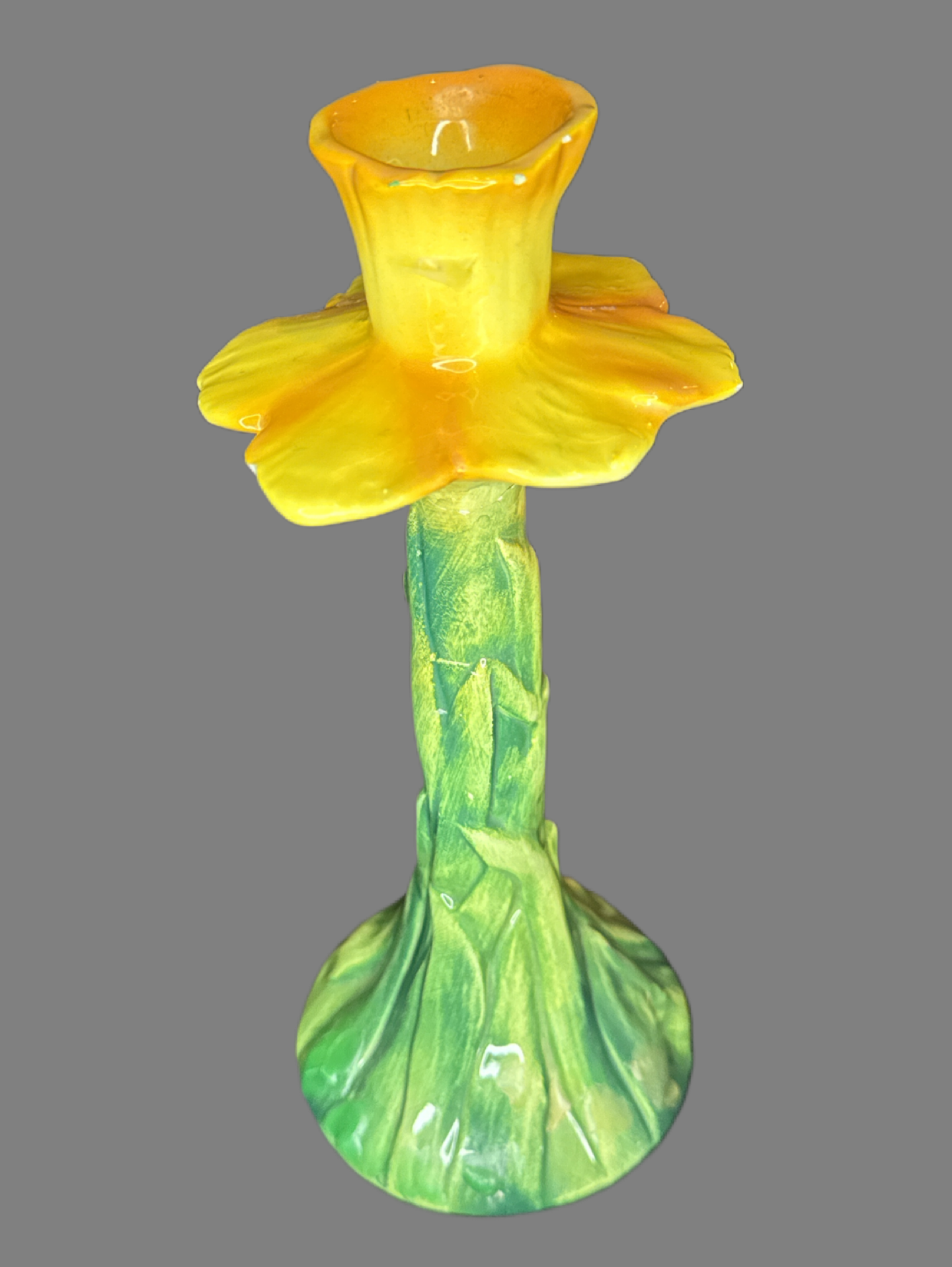 Italian Ceramic Yellow Daffodil Candle Holder 8.5"