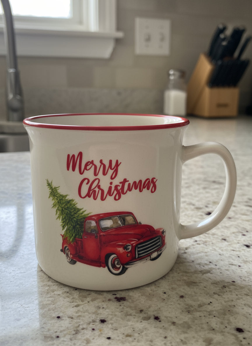 Vintage Link Products Merry Christmas Christmas Tree Truck Coffee Mug Cup 3.5" Tall