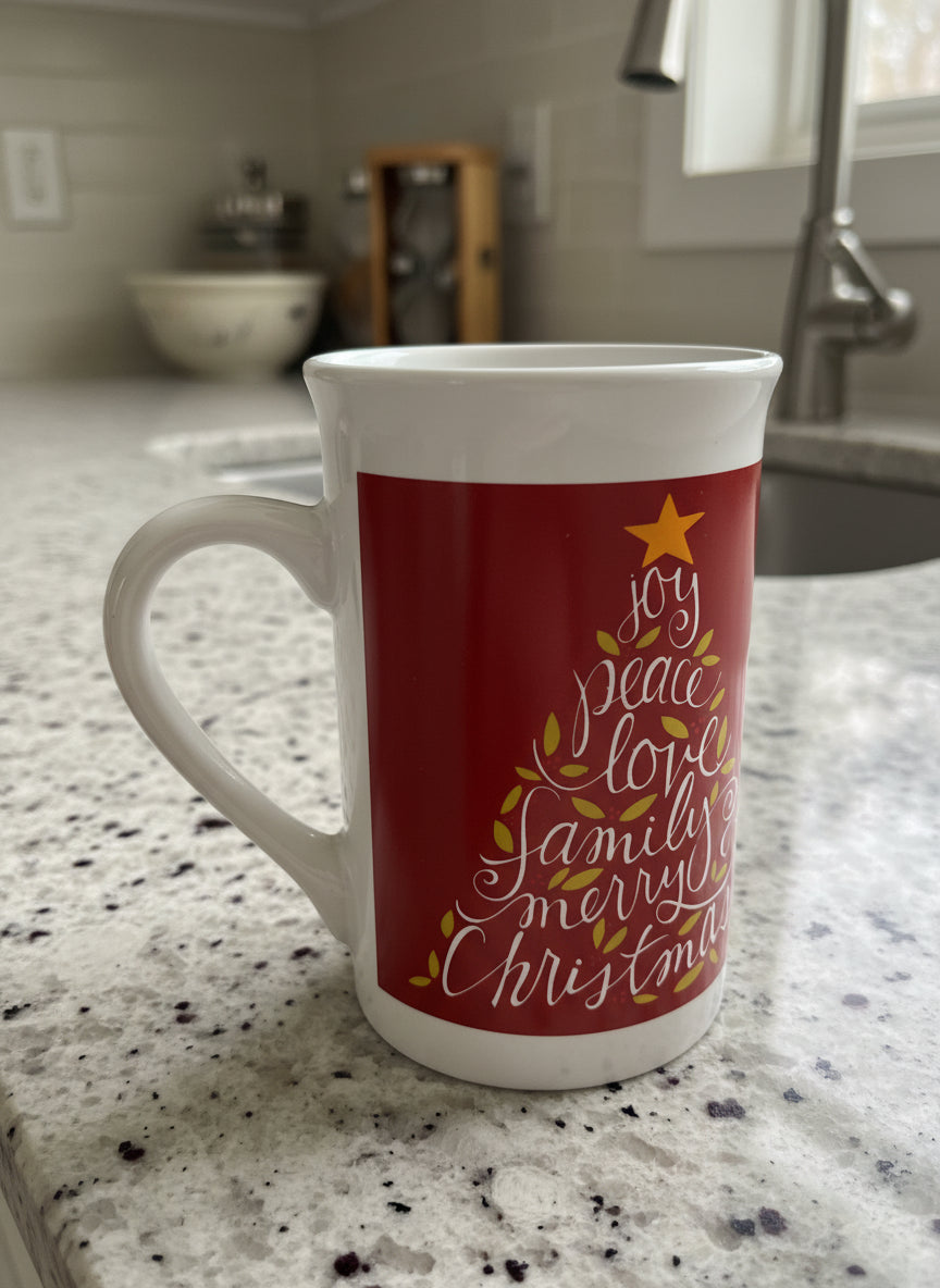 New Christmas Holiday Coffee Mug Cup Joy Peace Love Family Royal Norfolk 4.75" Tall