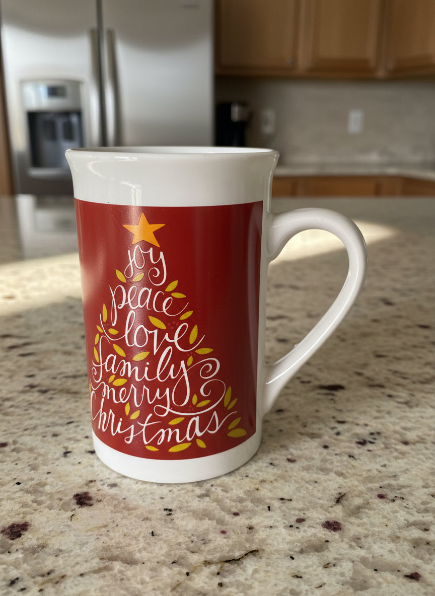 New Christmas Holiday Coffee Mug Cup Joy Peace Love Family Royal Norfolk 4.75" Tall