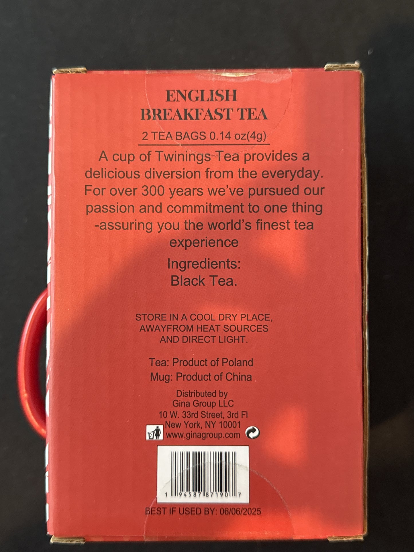 Twinings of London Mug & 2 Tea Bags Combo New In Box 4" Tall