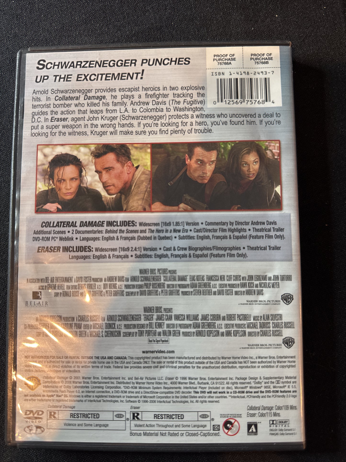Double Feature Collateral Damage & Eraser Arnold Schwarzenegger DVDs