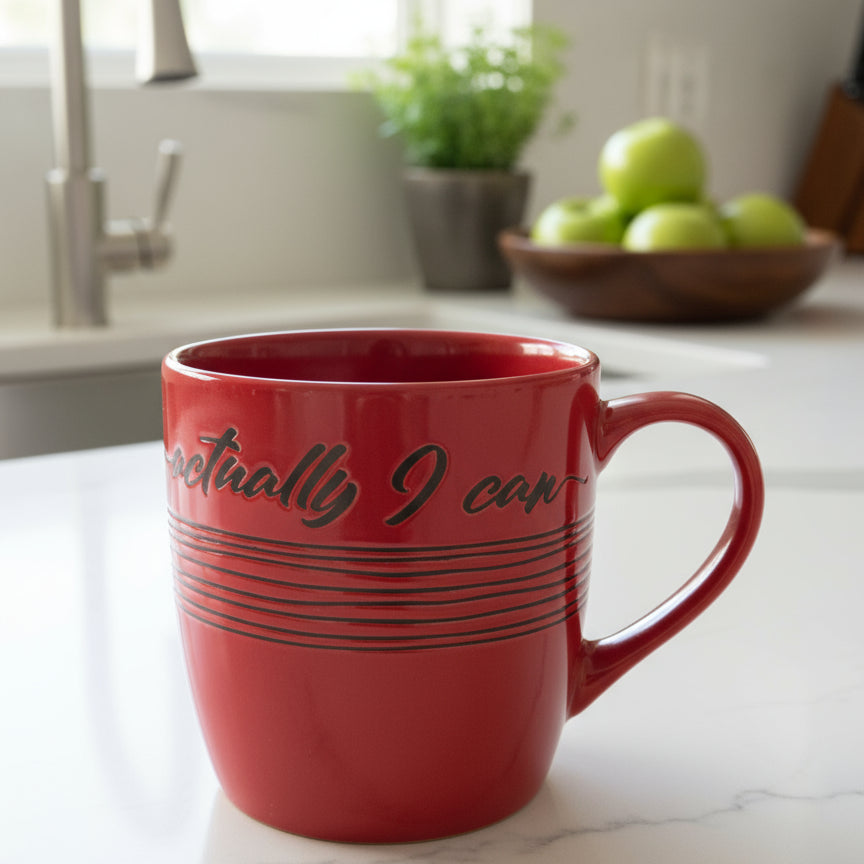 Large "Actually I Can" Red Coffee Mug Cup 4 3/8" Tall New