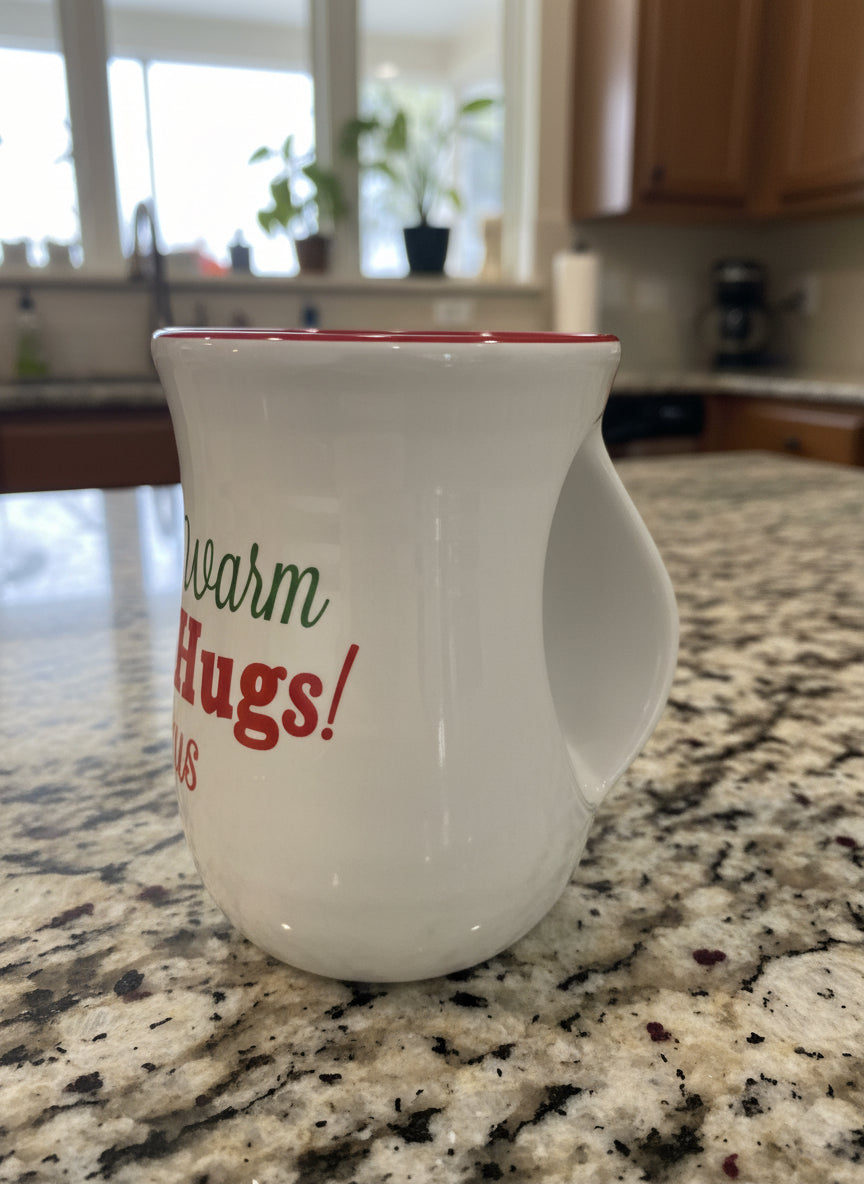 DEI Dennis East Hand Warmer Coffee Mug Cup Snuggle Up Snowflake Right Hand 16oz 5" Tall