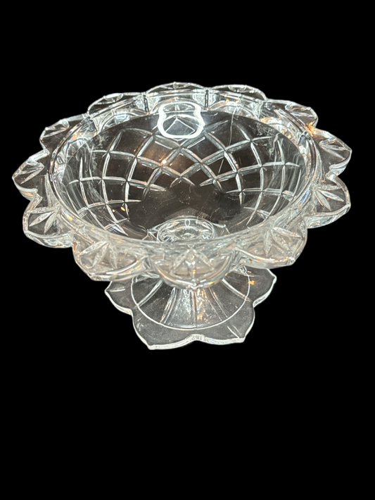 Gorham Vintage Lead Crystal Clear Cut Glass Pedestal Candy Dish Compote