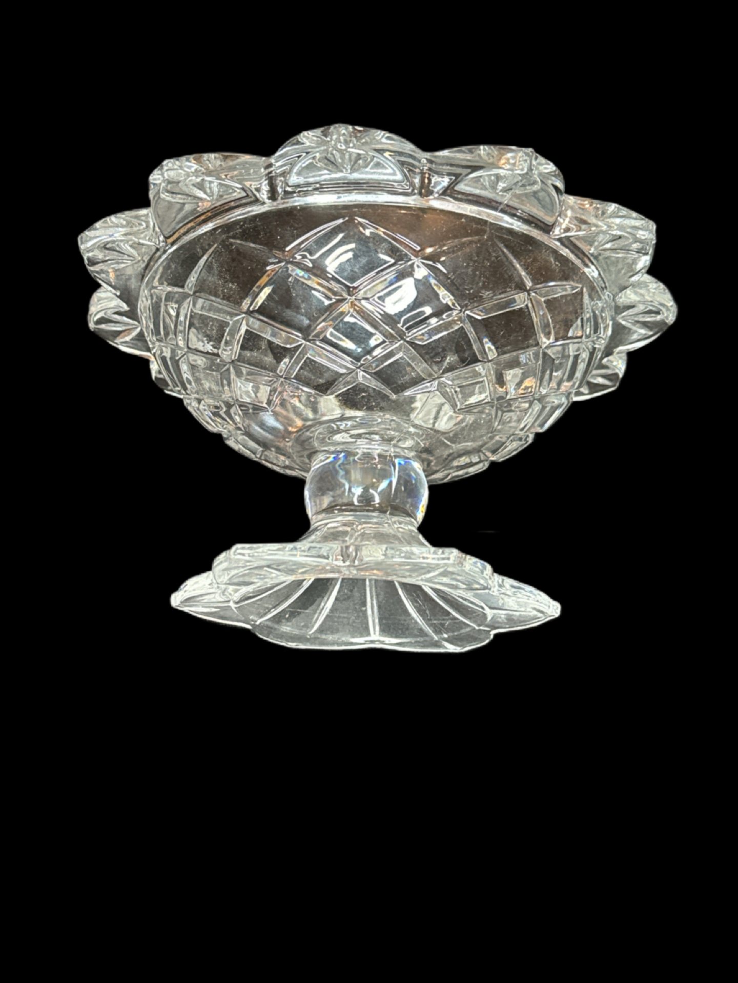 Gorham Vintage Lead Crystal Clear Cut Glass Pedestal Candy Dish Compote