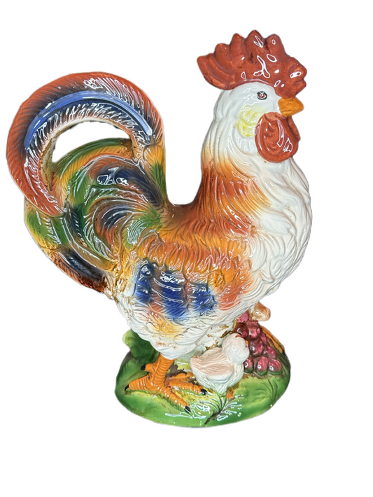 Rooster & Chicks Vintage Ceramic French Country Farm Decor Large 13.75" Tall.