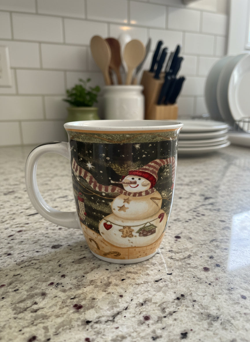 Snowman Christmas Coffee Mug Cup 14oz 4.25" Tall Snowman Inside Rim