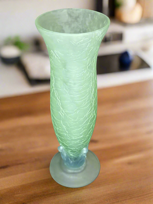 Vintage Seafoam Pastel Green Glass Crackle Vase