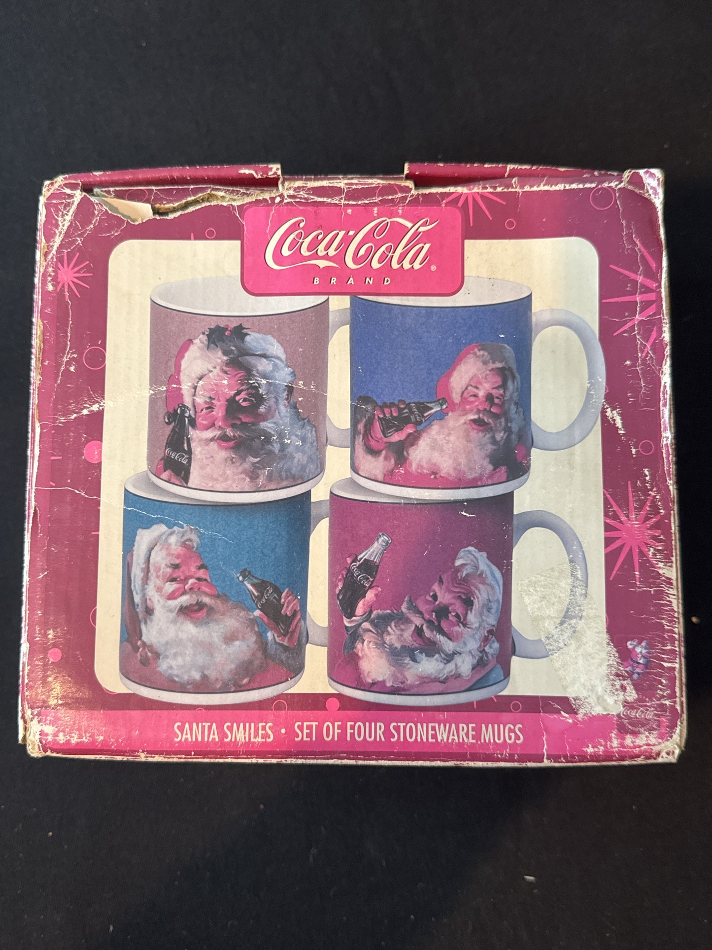 New Old Stock of Coca Cola Santa Coffee Mugs Set of 4 In Box 3.75" Tall