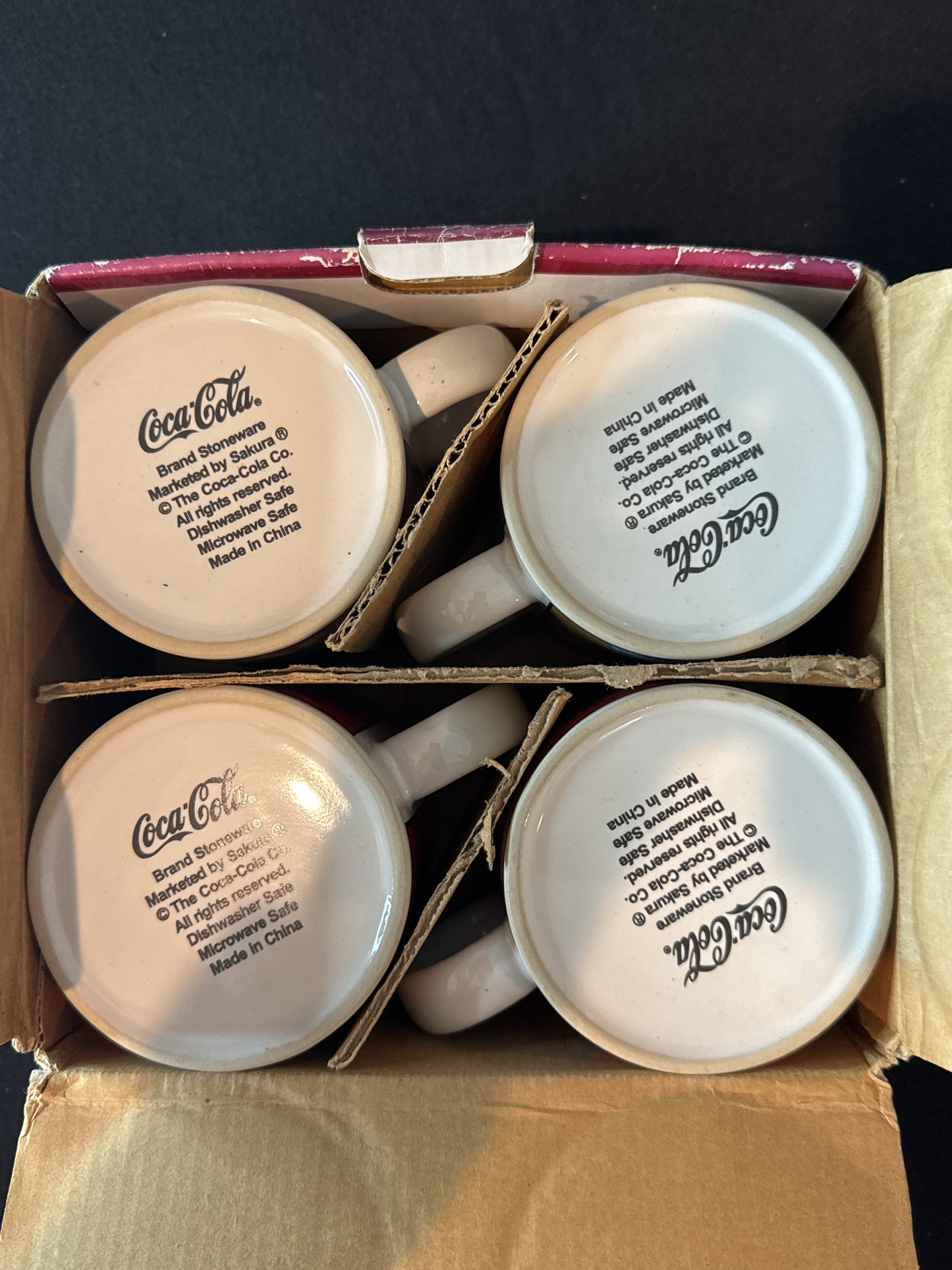 New Old Stock of Coca Cola Santa Coffee Mugs Set of 4 In Box 3.75" Tall