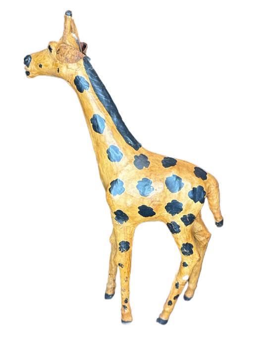 African Vintage Paper Mache Giraffe Leather Wrapped Sculpture