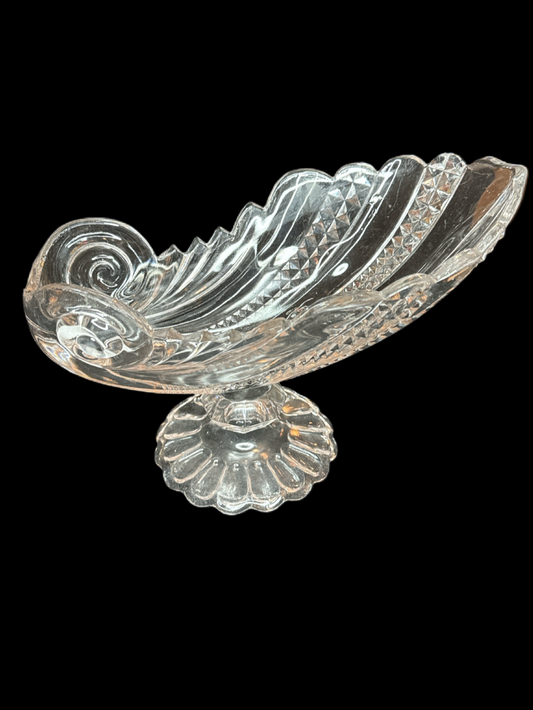 Nautilus Cornucopia O'Hare Glass 1880's Footed Clear Bowl Vintage