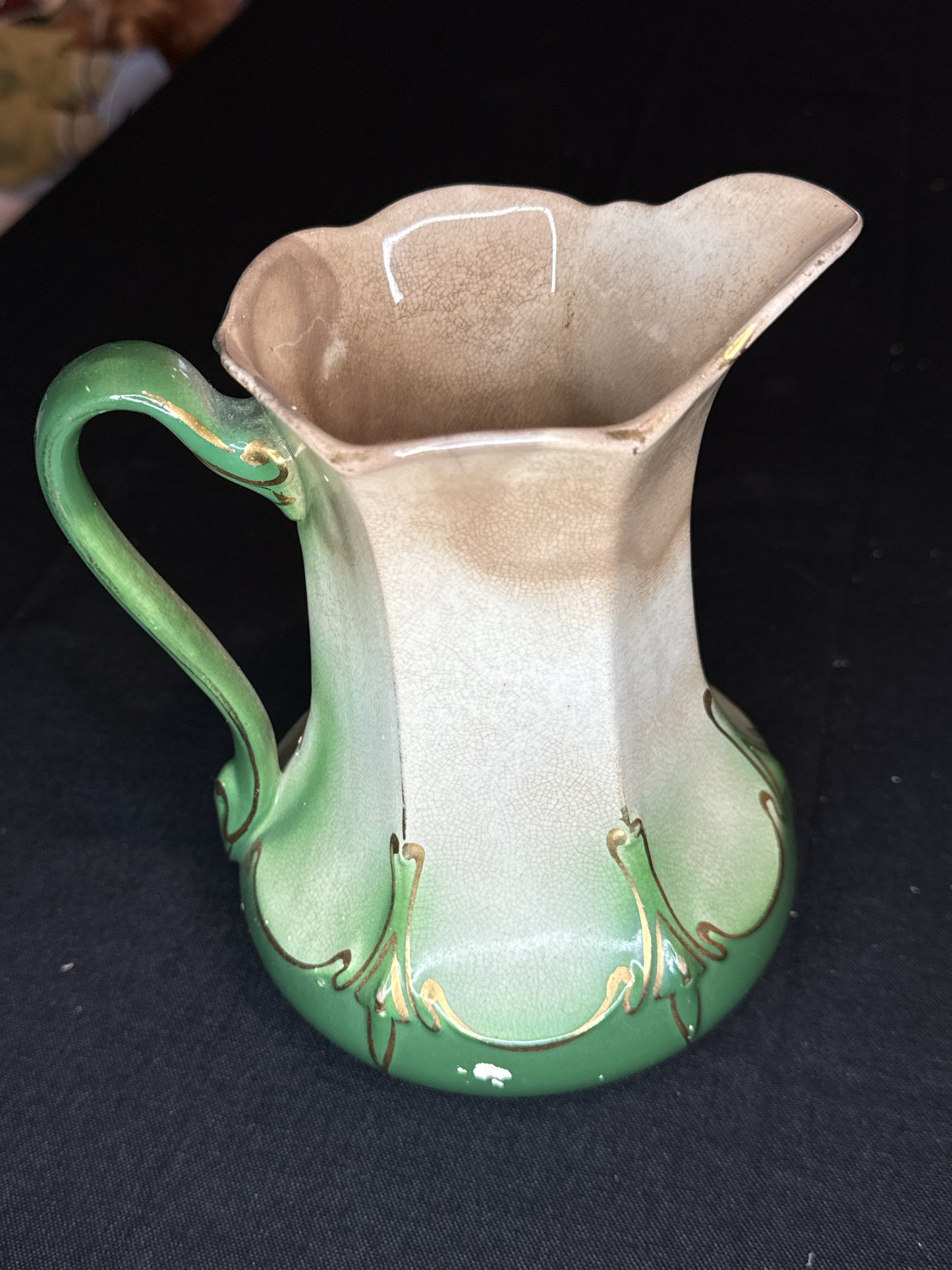 Vintage Green and Brown Pitcher