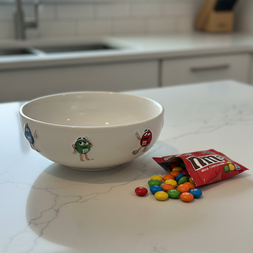 Mars M&Ms 3D Embossed Blue Red Green Yellow Bowl 2.5" Tall x 6.5" Wide