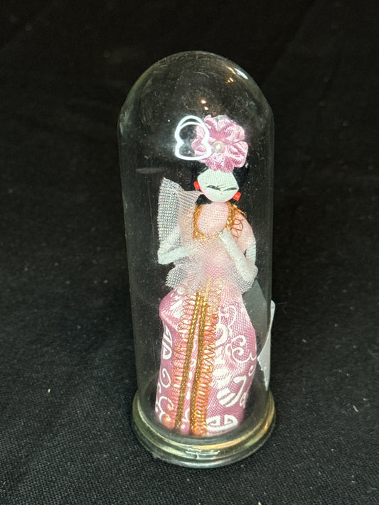 Vintage Miniature Asian Japanese Doll Glass Dome Capsule Pipe Cleaner Geisha