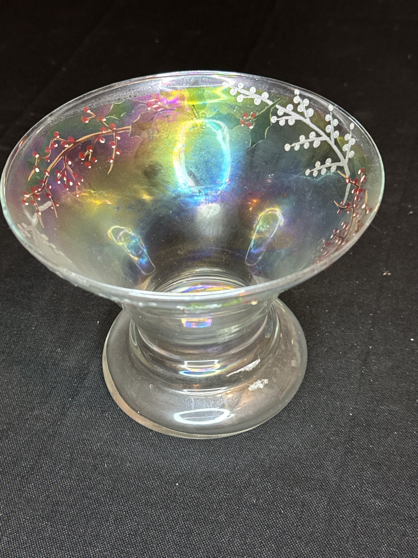 Bath & Body Works - Christmas Ivy and Hollyberries Iridescent Glass Bowl Vase