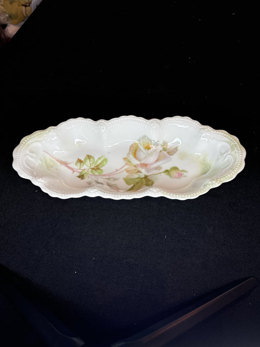 Leuchtenburg Germany Vintage Porcelain Celery Relish Dish Roses Dainty