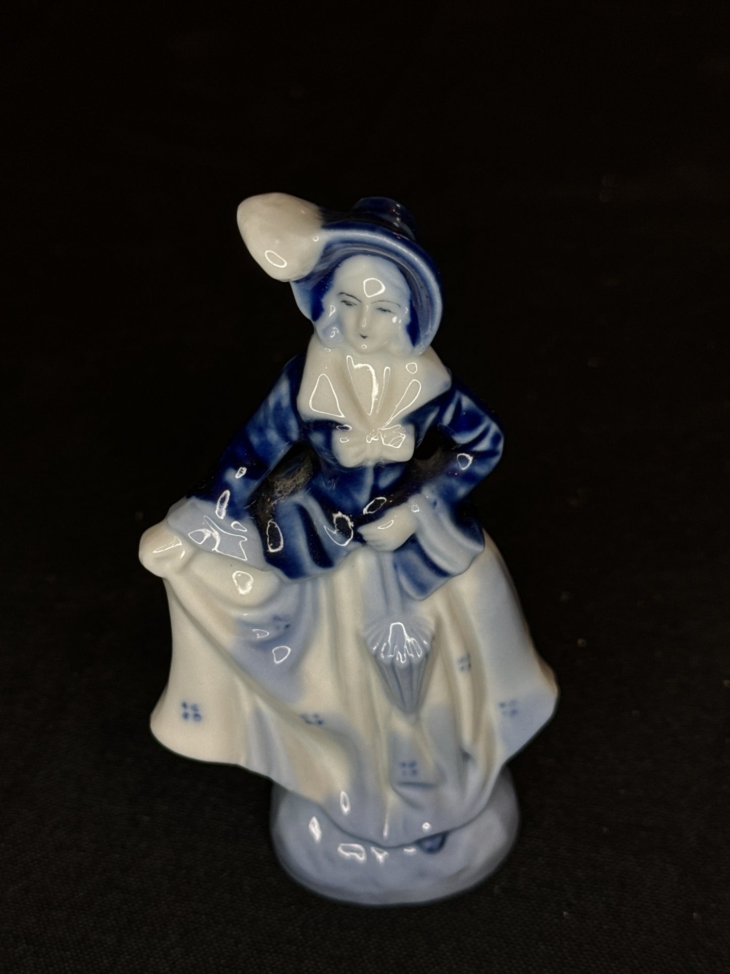 Vintage Porcelain Victorian Woman w/ Umbrella Figurine Delft Blue Occupied Japan