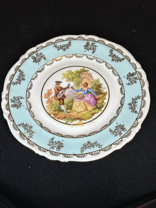 JKW Carlsbad Fragonard Cabinet Plate West Germany Porcelain Art Signed Courting Couple