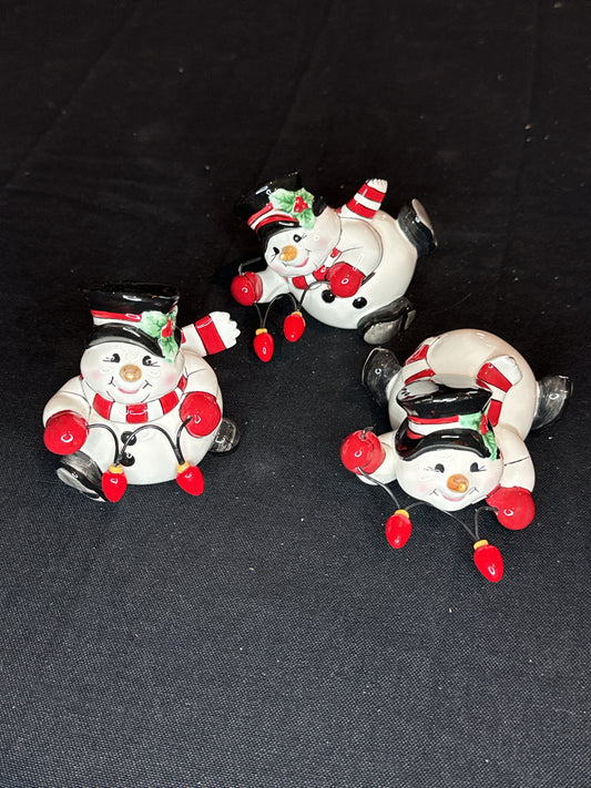 Fitz & Floyd Cheers Snowmen Tumblers Figurines Christmas Holiday Decor Set of 3