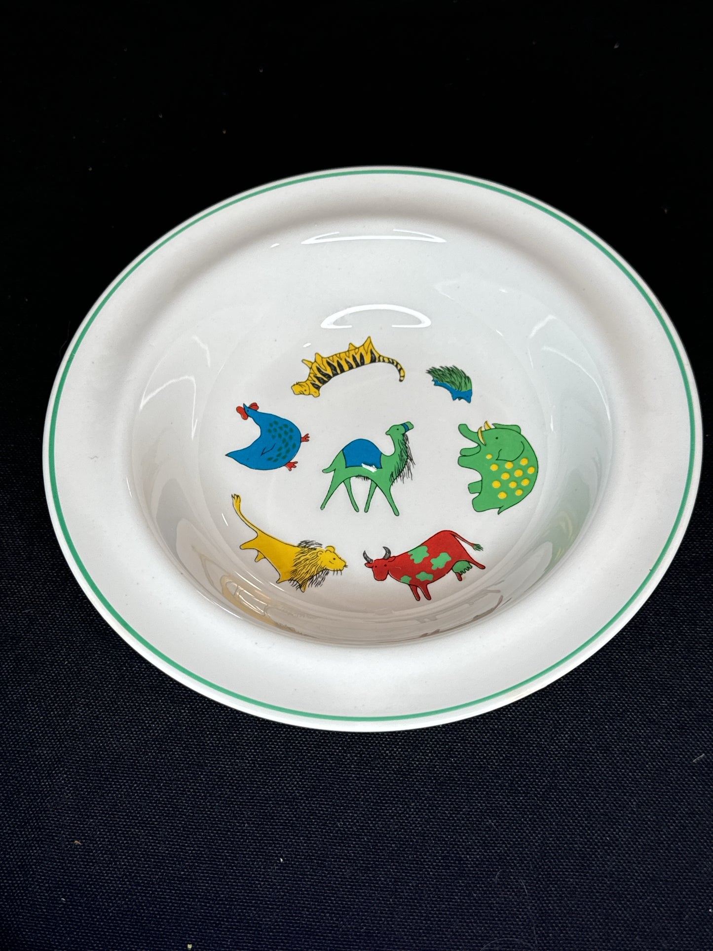 1960's Arabia Pottery Finland 7 5/8" Childs Plate and 6.5" Bowl Assorted Animals